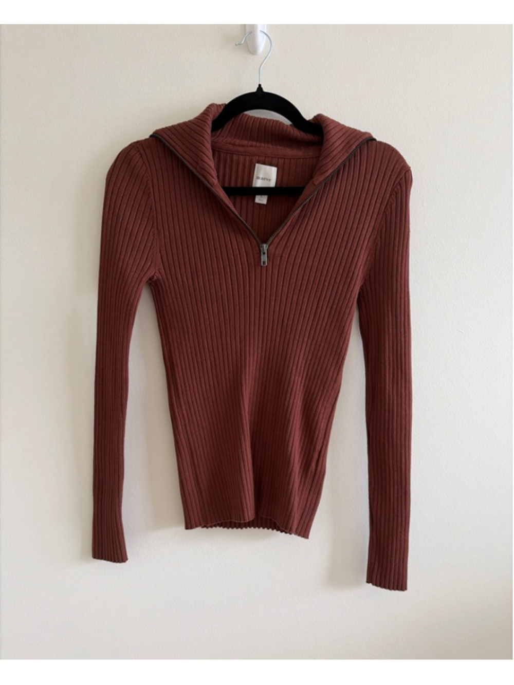 Women's Maeve Brown Ribbed Quarter-Zip Sweatshirt S
